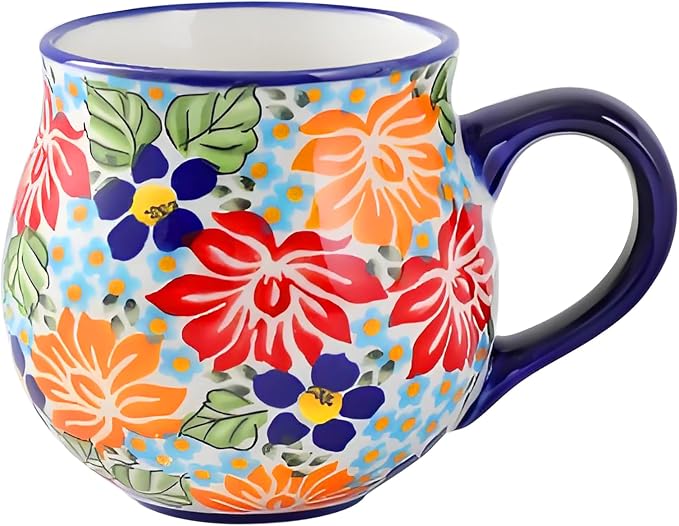 ALMA 12oz Handpainted Flower Ceramic Tea Cup | Microwave & Dishwasher Safe, Gift for Family Friends, Breakfast Nook Afternoon Tea Dining Table, Coffee Tea Lovers & Mom