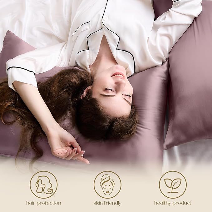 ZIMASILK 100% Pure Mulberry Silk Pillowcase for Hair and Skin Health,Soft and Smooth,Both Sides Premium Grade 6A Silk,600 Thread Count,with Hidden Zipper,1pc(Standard 20''x26'',Dark Mauve)