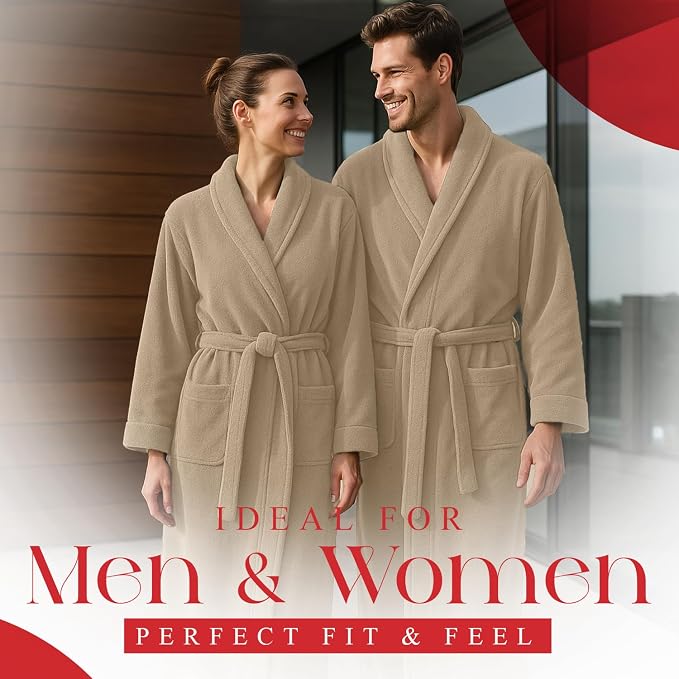 RIVERSIDE Premium 100% Cotton Terry Bathrobe For Women and Men - Soft Towel Robes with Shawl Collar Ajdustable Belt & Pockets
