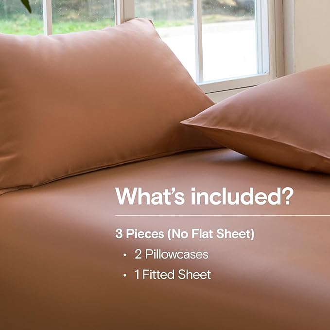 DOZ Sheet Set, 100% Viscose derived from Bamboo, Organically Grown, Buttery Soft, Cooling Sheets, High GSM, Deep Pockets - 3 Piece - 2 Pillowcases 1 Fitted Sheet (Clay, Full)