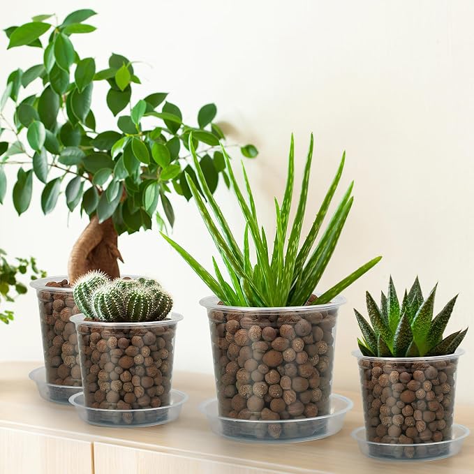 FUIJOL 6 Inch Clear Nursery Pots for Plants with Sacuers 15 Pack, Plastic Flower Pots with Drainage Holes, Variety Pack Seedlings Garden Pot for Indoor Outdoor (6 inch)