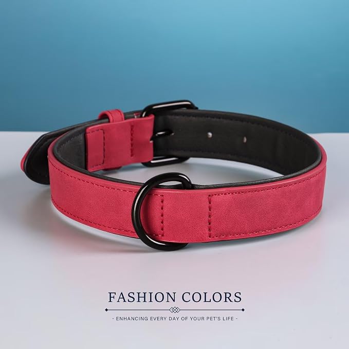 Didog Soft Padded PU Leather Dog Collar, Breathable and Adjustable Red Dog Collars for Medium Dogs, Comfortable for Daily Walk, Red, L Fit Neck 14-18"(22-44 lbs)