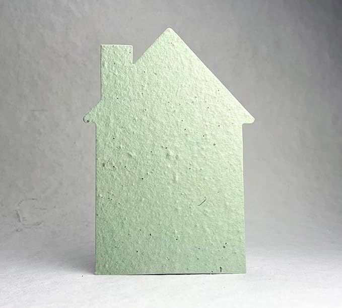 Of The Earth Handmade Paper - Wildflower Seed Paper House Shaped Cards - w/Seeds & Petals - 5" x 7" - Set of 8 - Guides & Envelopes Included (62s Pale Green)