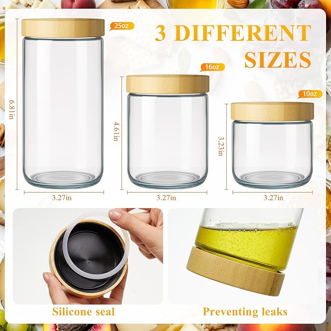 Suclain 12 Pcs Airtight Glass Food Storage Containers with Bamboo Lids Set Including 4 Pieces Meal Prep Glass Containers Lunch Bento Boxes and 8 Pieces Overnight Oats Jars Snack Storage Salad Jars