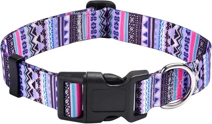 MarukoPet Dog Collar, Adjustable for Small Medium Large Dogs Puppy, Cute Design with Bohemia Floral Tribal Geometric Patterns Boys Girls Dog Collar(Purple Bohemia-M)