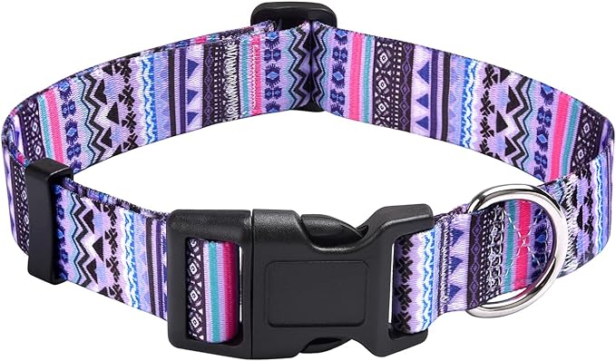 Mihqy Dog Collar with Bohemia Floral Tribal Geometric Patterns - Soft Ethnic Style Collar Adjustable for Small Medium Large Dogs(Purple Bohemia,XS)