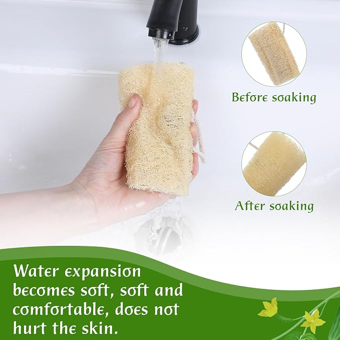 Tyqour 2PCS Exfoliating Body Scrubber Natural Loofah Sponge, Shower Sponge for Body Organic Body Loofah for Smooth Skin, Ideal Shower Scrub for Men & Women, Beige
