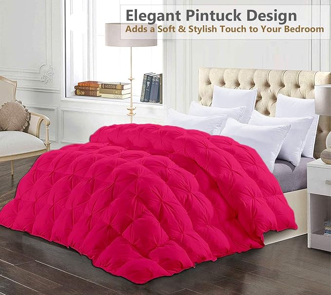 Oversized King Down Alternative Comforter 132x120 Inch Hot Pink – 500 GSM Ultra Soft Breathable, Luxury Pintuck Pinch Pleat, All Season Duvet Insert with Corner Tabs, Machine Washable