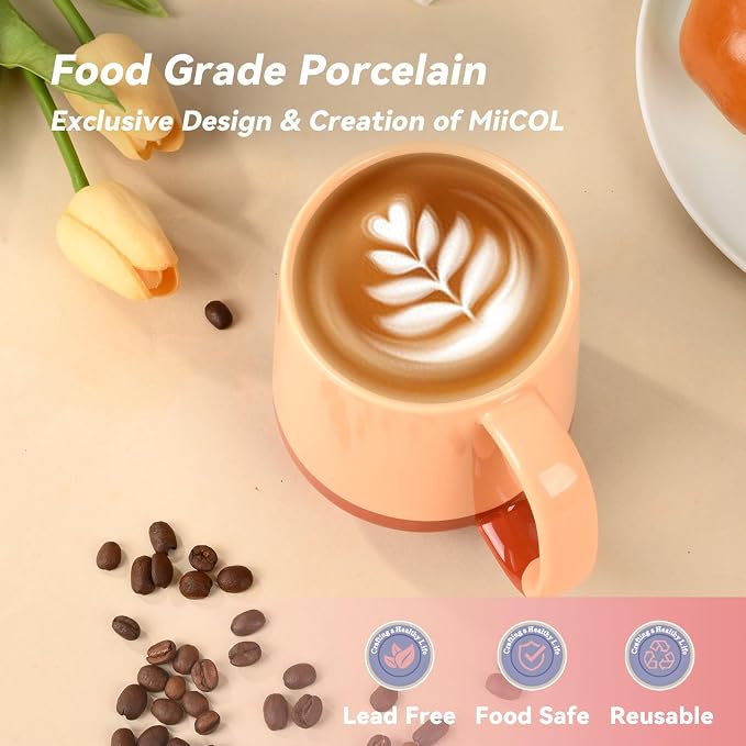 Miicol Ceramic Coffee Mug, 16 oz Large Coffee Cup, Tea Mug with Handle, Flat Bottom Mug for Men, Women, Office, Microwave and Dishwasher Safe, Multi-Color, Caramel Peach