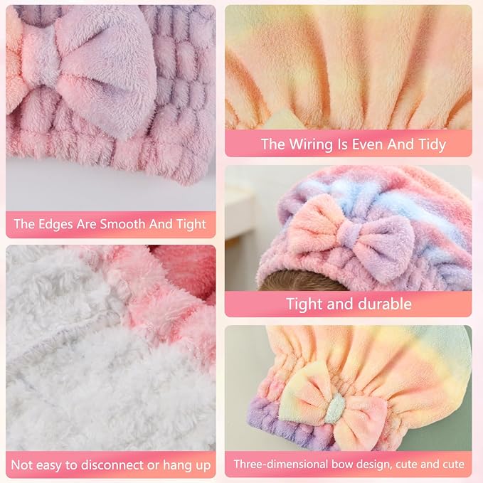 2-Pack Super Absorbent Hair Towel Wrap for Women, Quick-Drying Microfiber Hair Towel with Soft Bow, for Long, Short, Wet & Curly Hair
