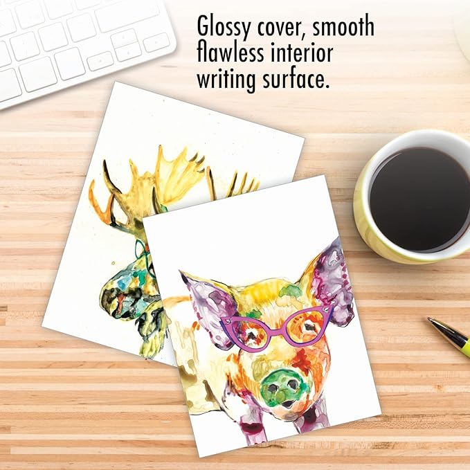 The Best Card Company - 10 Watercolor Blank Cards with Envelopes (4 x 5.12 Inch) Cute Animals, All Occasion Note Cards - Rainbow Splash Animals AM6137OCB-B1x10-NB