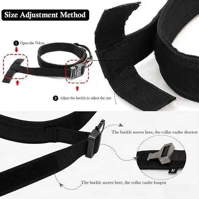 Tactical Dog Collar Adjustable Military Nylon Dog Collar with Control Handle and Heavy Duty Metal Buckle for Medium and Large Dogs (Black,XL)