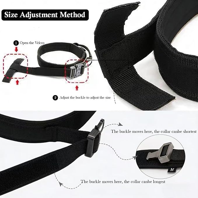 Tactical Dog Collar Adjustable Military Nylon Dog Collar with Control Handle and Heavy Duty Metal Buckle for Medium and Large Dogs (Black,M)
