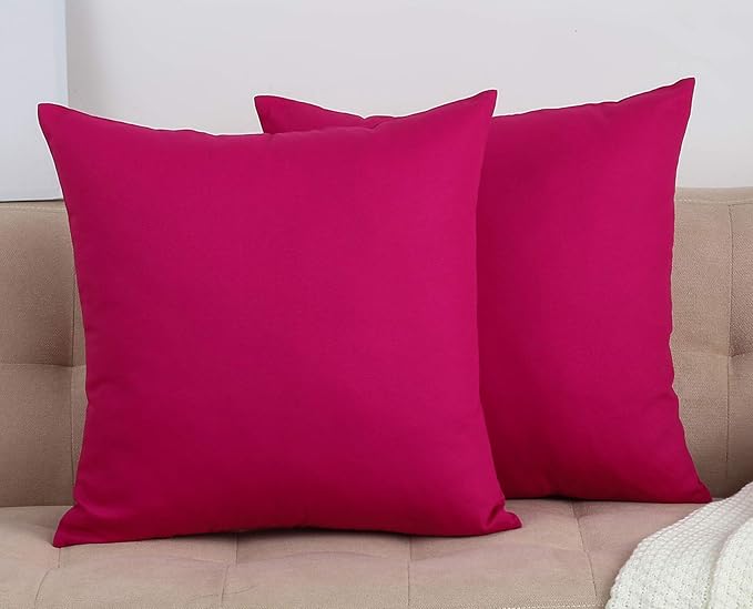 TangDepot 2-Pack Cotton Throw Pillow Covers 16x16 Brilliant Rose | 100% cotton, same-color zip, machine wash & air dry. For living room, bedroom, office, car. 42 colors, 476 sizes. Cover only.