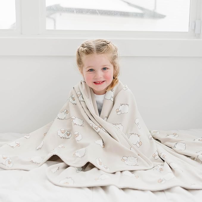 Woolino Toddler Blanket - Merino Wool and Organic Cotton Baby Blanket for Girls and Boys - 4 Season - 52.5” x 40” - Sheep
