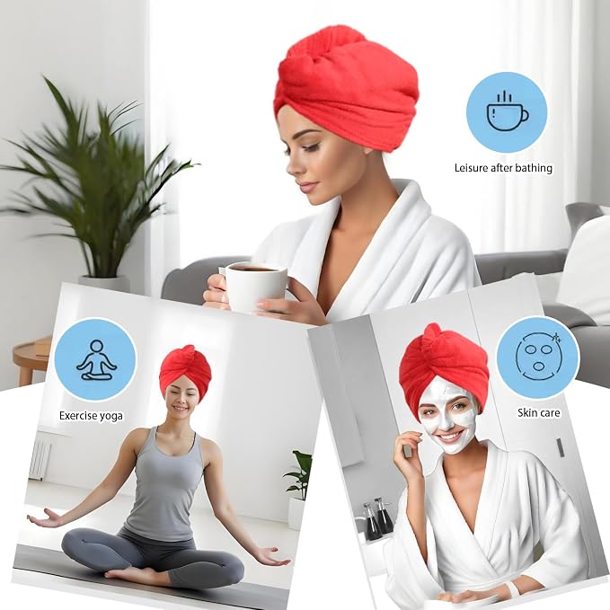 1 Pack Single Layer Red Microfiber Hair Drying Towel Wrap for Women, Hair Turbans Towel for Wet Hair,Turbie Twist Hair Towels (Red Color- Single Layer)