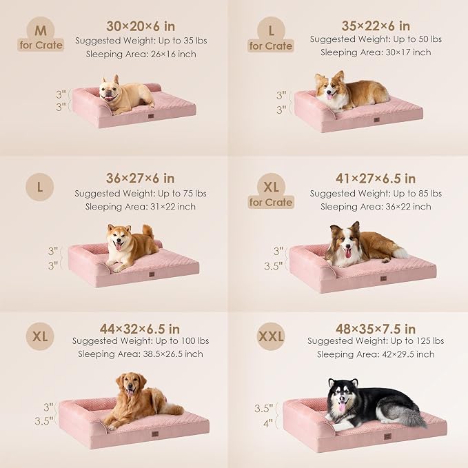 EHEYCIGA XL Dog Bed Memory Foam for Crate, Extra Large Dog Bed Orthopedic with Washable Removable Cover, Waterproof Pet Sofa Couch XLarge Size Dogs, 41x27x6.5, Pink