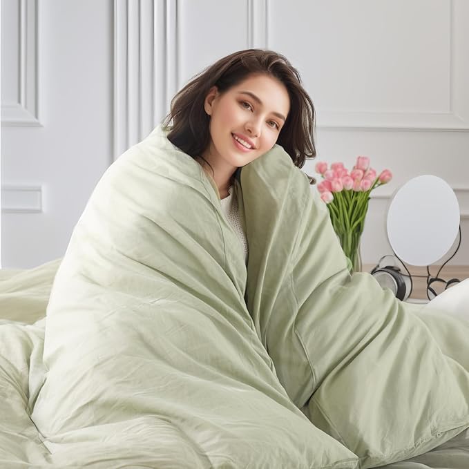 NEXHOME PRO Duvet Cover Set California King Linen Feel Textured Organic Natural 100% Washed Cotton Duvet Cover 3 Pieces Bedding Set Zipper Closure, Breathable, Soft, Mint Green (No Comforter)