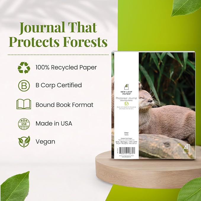 Photoreal Journal, 100% Recycled, Otters, 9.75" x 7.75", 192 Pages Dotted Grid, Perfect Bound, FSC Certified, Made in USA