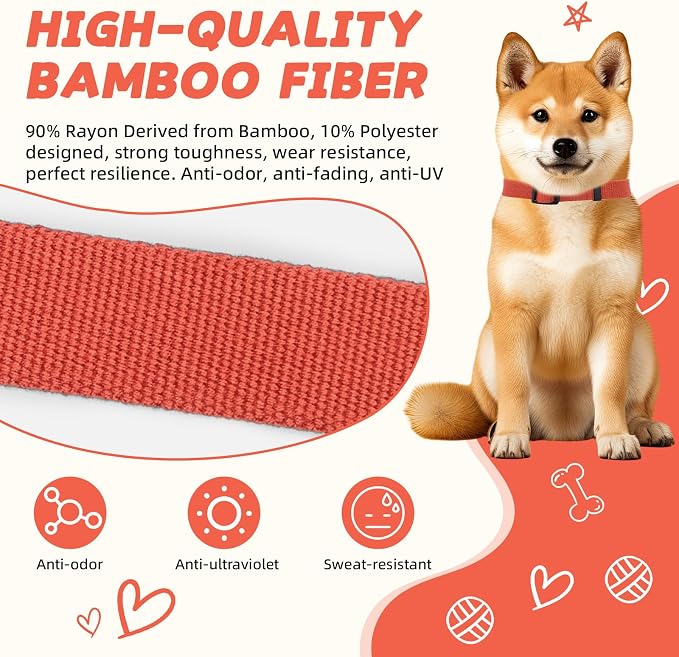 Orange Dog Collar for Large Dog, Breathable, Anti-Odor & Soft, Comfortable for Sensitive Skin Puppies, 90% Bamboo Rayon, Adjustable Quick-Release Buckle Pet Collar for Large Breeds