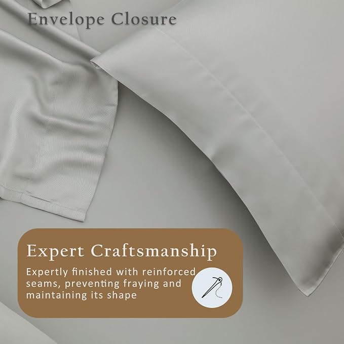 TOSMO Luxury Pillow Case Set of 2 - Cooling Viscose Derived from Bamboo, Oeko-TEX, Breathabl Silky Soft Pillow Cases with Envelope Closure (King / 20x36, Silver)