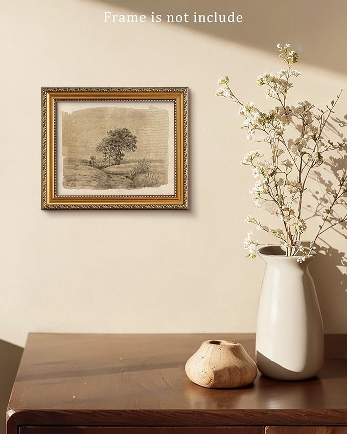 Vodefoad Neutral Wall Art Decor Vintage Tree Sketch Canvas Prints Moody Antique Landscape Art Rustic Neutral Nature Drawing Oil Painting for Gallery Nursery Bedroom Bathroom Office - 8x10Inch Unframe