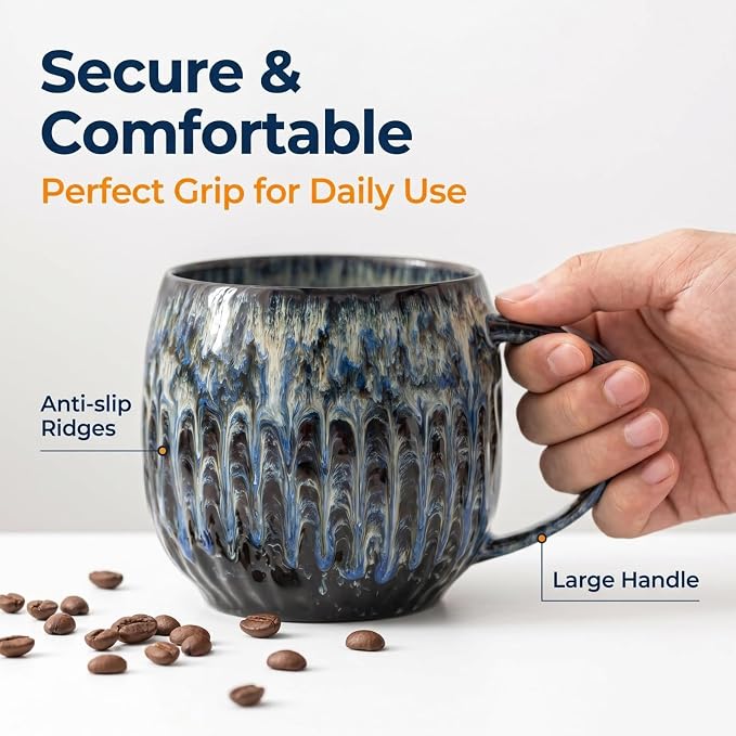 Large Ceramic Coffee Mug - 20oz Big Tea Cup, Flowing Blue | Large Tea Mug, Microwave Safe, Dishwasher Safe