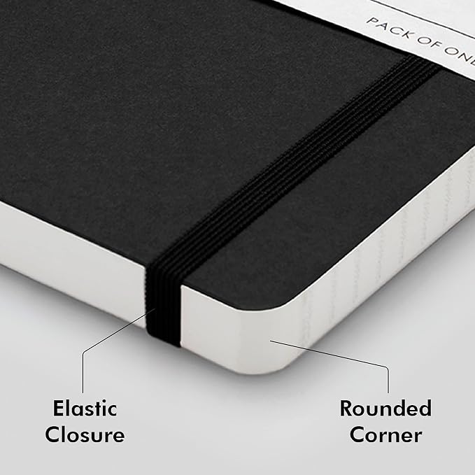 myPAPERCLIP Executive Series A5 Ruled Notebook | 192 Pages, 80 GSM, Soft Cover, A5 (5.83 x 8.27 in) | Flat Lay | Bookmark, Elastic Closure & Back Pocket | Black