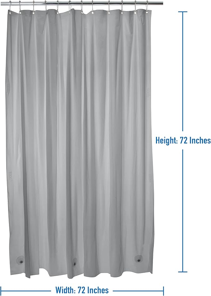 Bath Bliss 2 Pack PVC Heavy Weight Shower Curtain Liner | 4G | 70" x 72" |Rust Resistant Copper Grommets | Magnetic Hem |Grey