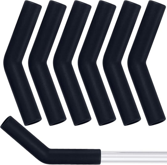 HINZIC 6Pcs Silicone Straw Tips 0.39 inch Inner Diameter for Metal Straws Food Grade Reusable Rubber Straw Covers Elbow Replacement Tip for Stainless Steel Straws - Black
