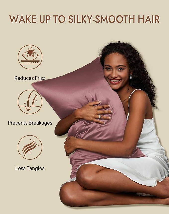SilkSilky 100% Mulberry Silk Pillowcase - Pure 22 Momme High-Grade 6A Fibers for Hair & Skin, Hidden Zipper, Natural, Organic, Breathable & Cooling Pillow Case (King 20''x36'', PaleMauve)