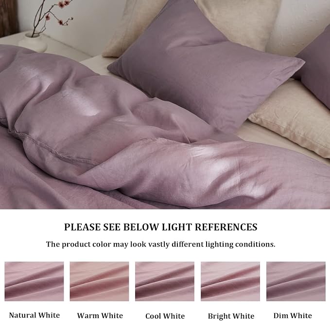 TOSMO Linen Duvet Cover Set, 100% French Flax Natural Linen Bedding 3pcs Set, Soft Breathable for Hot Sleepers 1 Duvet Cover and 2 Pillowcases (Light Lilac, Queen)