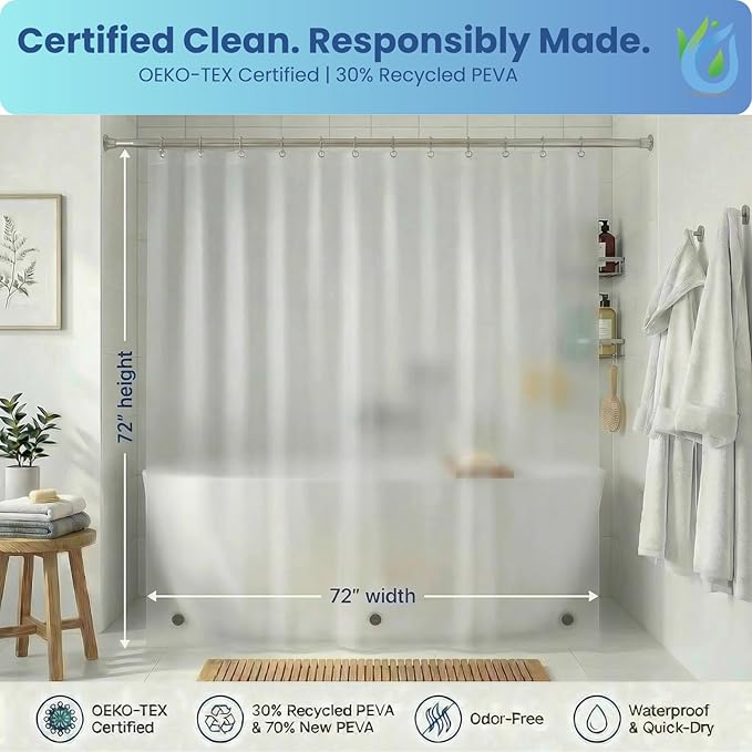 SUSTAINAURA® Essential Frosty Shower Curtain Liner 72x72 – Waterproof, Quick Dry, Odor Free, Eco Friendly, Non-Toxic with 3 Weighted Magnets & 12 Rustproof Grommets Bathroom Accessories