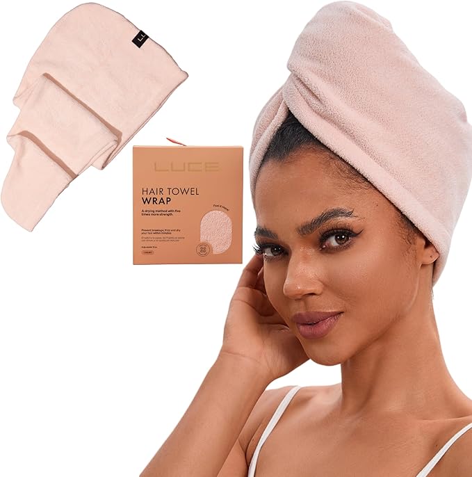 LUCE Hair Towel wrap for Women – Premium 400 GSM Microfiber Hair Towel Anti frizz, Highly Absorbent, Adjustable Thick Elastic Fit for Kids & Adults, Perfect for Curly, Wavy & Long Hair Care, Pink