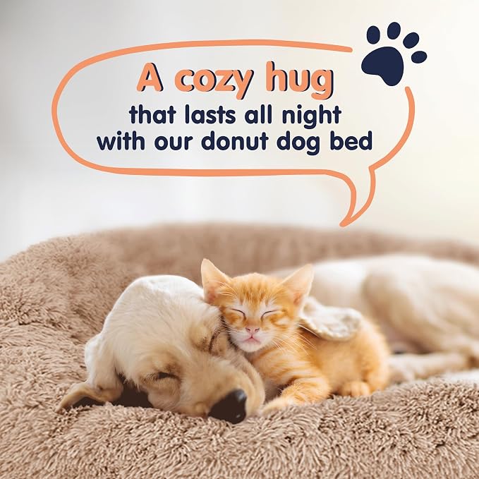 Petloox Donut Dog Bed - Premium Comfort for Anxiety Relief - Fluffy & Calming Design with Ultra-Plush Support | Cozy Round Dog Bed with Super Soft Circle Style (Pink, Small)