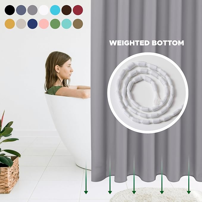 Biscaynebay Long Fabric Shower Curtain Liners 72" Width by 78" Length, Silver Grey Water Resistant Bathroom Curtains, Rust Resistant Grommets Top Weighted Bottom Machine Washable