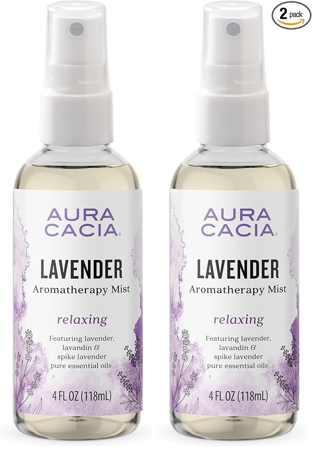 Aura Cacia Relaxing Lavender Aromatherapy Mist,4-Ounce,Lavender Pure Essential Oils,Sweet & Floral Aroma,(Pack of 2)