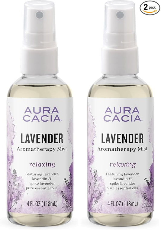 Aura Cacia Relaxing Lavender Aromatherapy Mist,4-Ounce,Lavender Pure Essential Oils,Sweet & Floral Aroma,(Pack of 2)