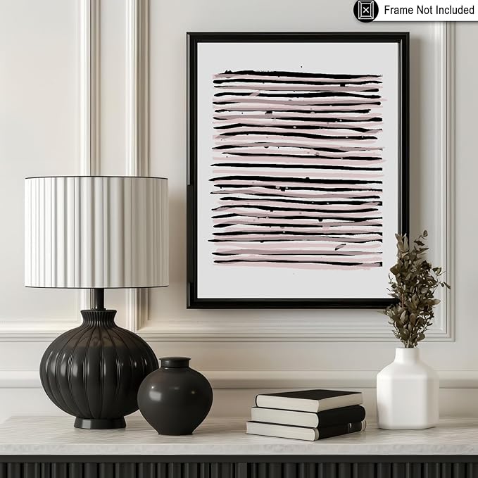 Monem Art Black and Blush Abstract Line Painting Print - Minimalist Scandinavian Art Poster - Wall Decor for Living Room, Bedroom or Office - 18x24 Unframed Wall Art by Mareike Bohmer