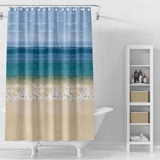 Plastic Shower Liner - Premium PEVA 4G Shower Curtain Liner with Rustproof Grommets and 3 Weighted Magnets, Waterproof Shower Curtain for Bathroom (Beach, 72”*72”)