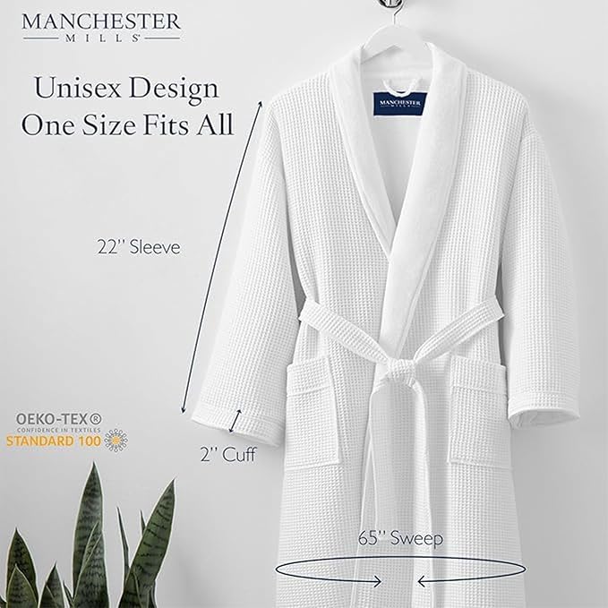 Manchester Mills Waffle Weave Robe with Lightweight French Terry Lining - one size