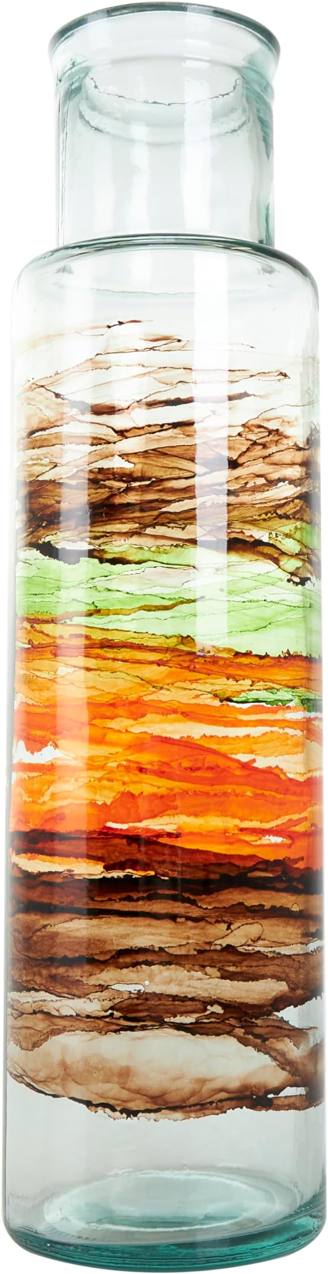 Deco 79 Recycled Glass Decorative Vase Abstract Centerpiece Vase with Swirled Colored Glass Bands, Flower Vase for Home Decoration 6" x 6" x 22", Clear