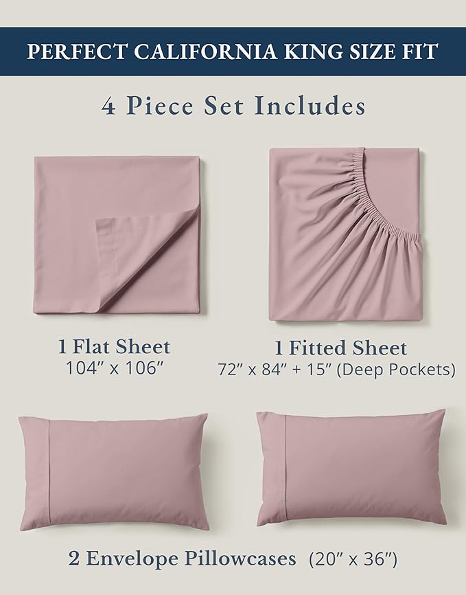 LANE LINEN 100% Organic Cotton Cal King Size Bed Sheets, Sustainably Produced Okeo Tex Certified California King Cotton Sheets, Luxury Hotel Percale Soft & Comfy Comes in Variety of Colors -Lilac