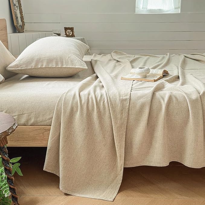 NSNLGSGC 100% French Linen Sheets Full Size, 4 Piece Pure Linen Bed Sheet Set, Breathable, Cooling & Durable, Soft Washed Natural Flax Bedding with 16 Inch Deep Pocket, All Season Use(Full, Linen)