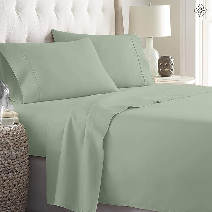 BIOWEAVES 100% Organic Cotton Sheets, 300 Thread Count 3-Piece GOTS Certified Bed Sheet Set Fits Mattress Upto 17" Deep Pocket, Soft & Silky Sateen Weave (Twin XL, Basil)