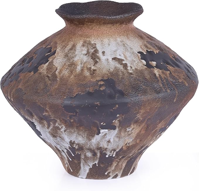 Large Wabi Sabi Rusty Vintage Ceramic Vase, 9.8" Rustic Pottery Vase for Centerpieces, Wabi Sabi Decor Flower Vases for Table, Living Room, Bedroom, Bathroom, Kitchen, Farmhouse Home Decor Gifts
