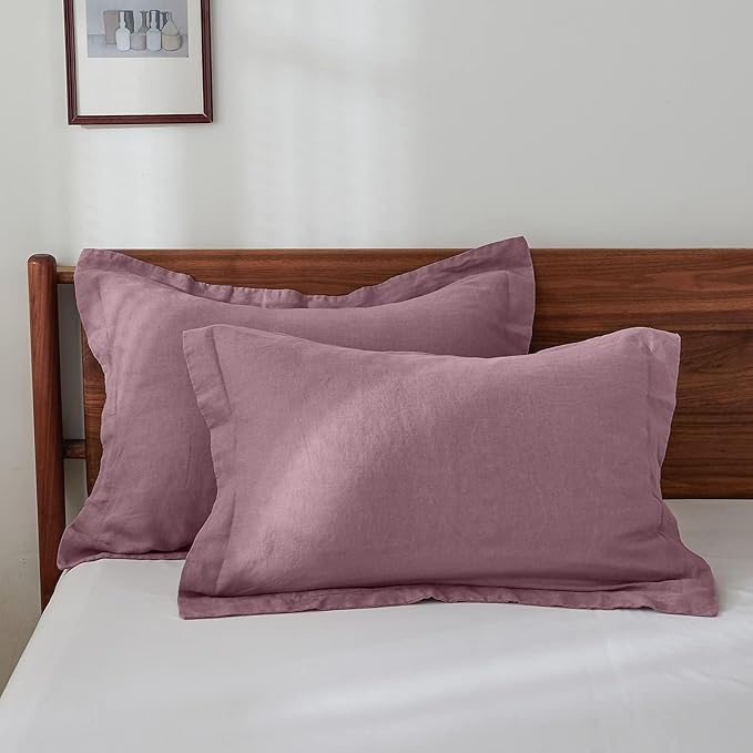 100% French Linen Pillow Shams Basic Style - Pack of 2 - Washed Solid Color Natural Flax Soft Breathable - Purple, 20'' x 26''