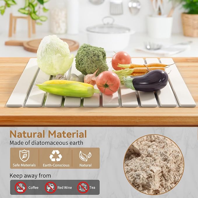 Large Stone Dish Drying Mats for Kitchen Counter,23.6''(L)x 15.4''(W) Foldable Quick Dry Stone Mat Kitchen,Absorbent Diatomaceous Earth Mats for Dishes Bottles Cups Bathroom Any Countertop-White