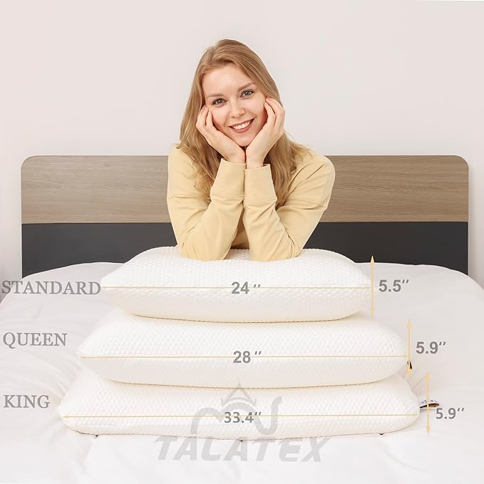 Talalay 100% Natural Premium Latex Pillow, Helps Relieve Pressure, No Memory Foam Chemicals, Perfect Package Best Gift with Removable Tencel Cover (Queen (Pack of 1), Soft)