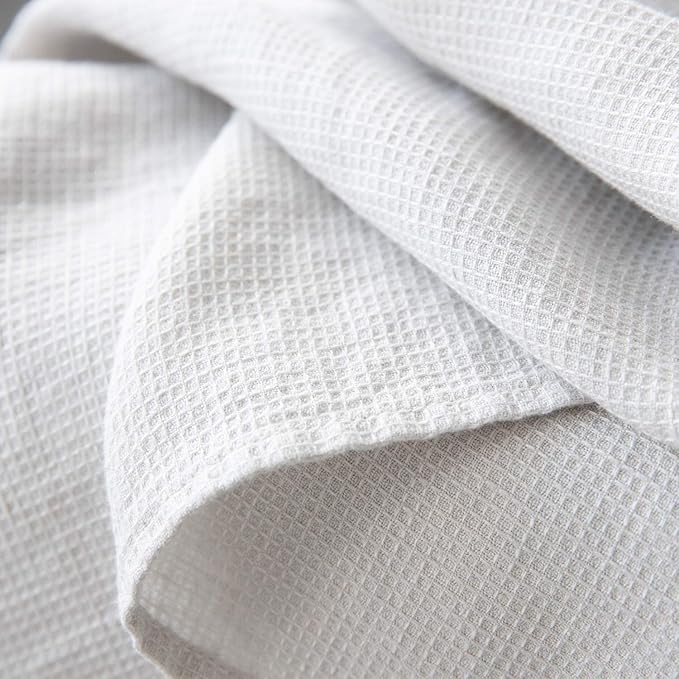 LinenMe Set of 2 Washed Waffle Linen Hand Towels, 20 by 28"-inch, Silver, Prewashed, 100% European Linen